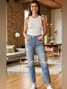 AGOLDE 90s Pinch Waist High Rise Distressed Straight Jeans Size 25 NWOT